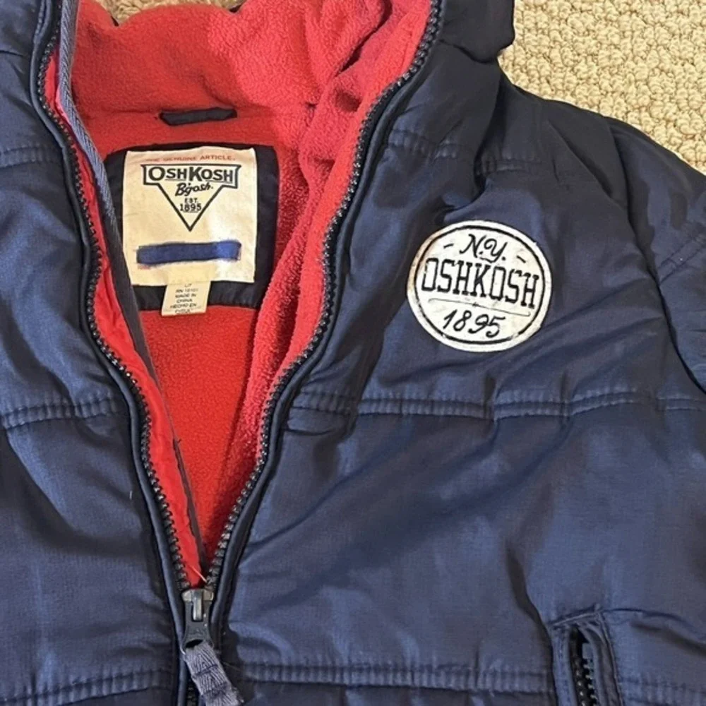 OshKosh Bgosh Red White & Blue‎ Sherpa Kids Coat With Lined Hood Size L/7